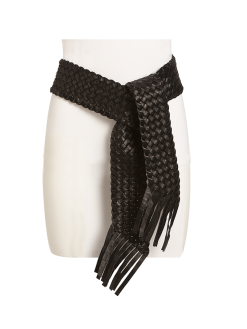 Woven Leather Fringed Sash